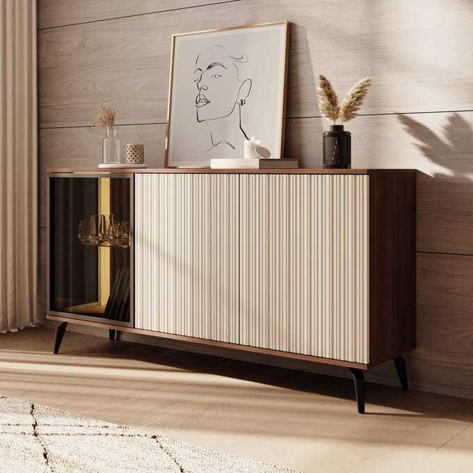 Meubella - Riverhead - Dressoir - Beige/Eiken - 154x39x80 cm