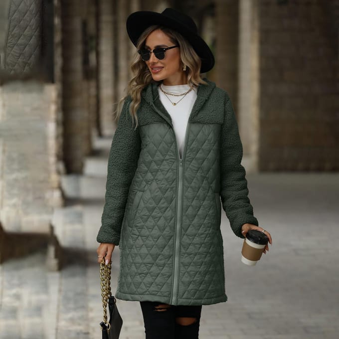 Winter Dames Pluche Warm Jas Midilengte Losse Capuchon Rits Pluche Jas 2XL groen