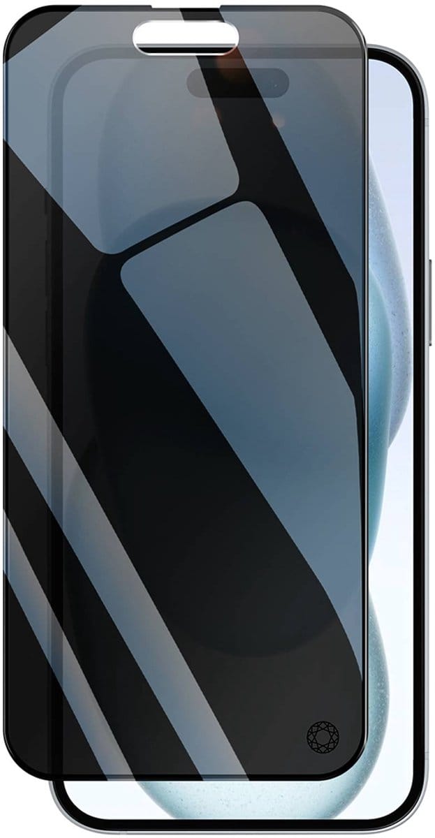 Force Case, Screenprotector geschikt voor iPhone 15 Plus - Privacy Organic Glass 2.5D, Transparant zwart