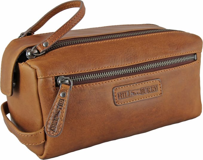 HillBurry Luxe Leren Toilettas - Vintage Leer - Bruin