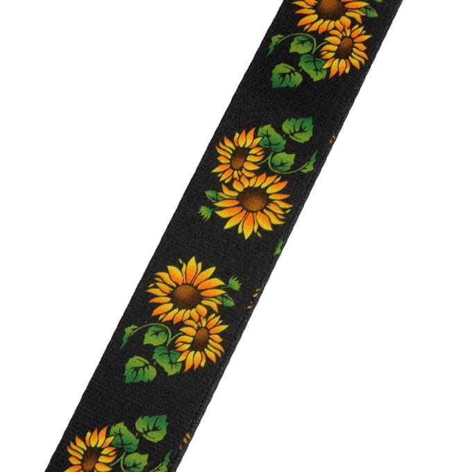 IRIN Gitaarband Verstelbare polyester riem PU lederen uiteinden voor akoestische folk klassiek elektrisch Sunflower Pattern black