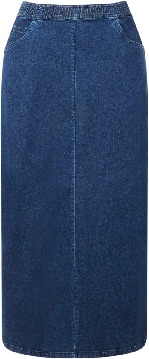 Ulla Popken - Dames - Jeansrok uitlopend elastische tailleband - Donkerblauw denim - Maat 54+