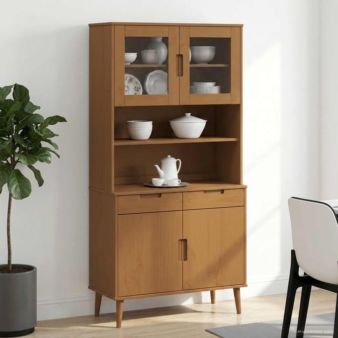 vidaXL - Hutch - MOLDE - Karamel - 90 - x - 35 - x - 100 - cm - Massief - grenenhout