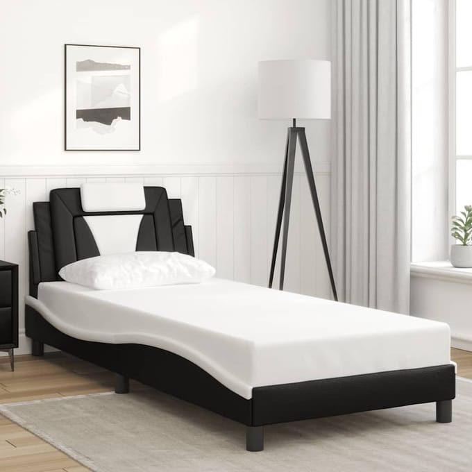 vidaXL - Bedframe - "Viana" - zonder - matras - kunstleer - zwart - en - wit - 90x190 - cm