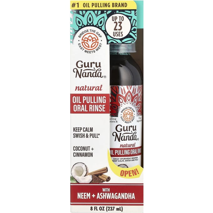 GuruNanda, Bain de bouche à l'huile naturelle, noix de coco et cannelle, 237 ml (237ml) black