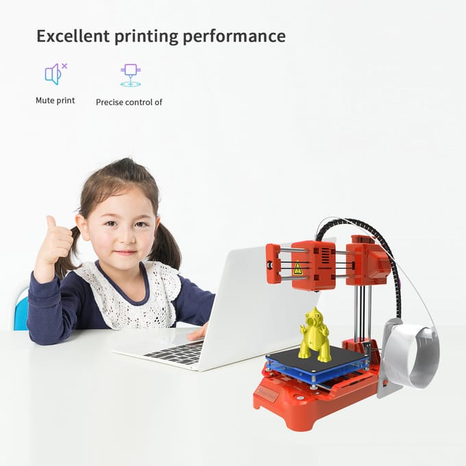 EasyThreed 3D-printer voor kinderen Mini Desktop 3D-printer 100x100x100mm Afdrukformaat Geen verwarmd bed EU Plug oranje