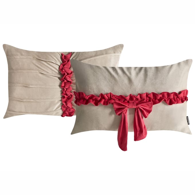 BELLE - Sierkussen set van 2 - Taupe/Rood - Fluweel