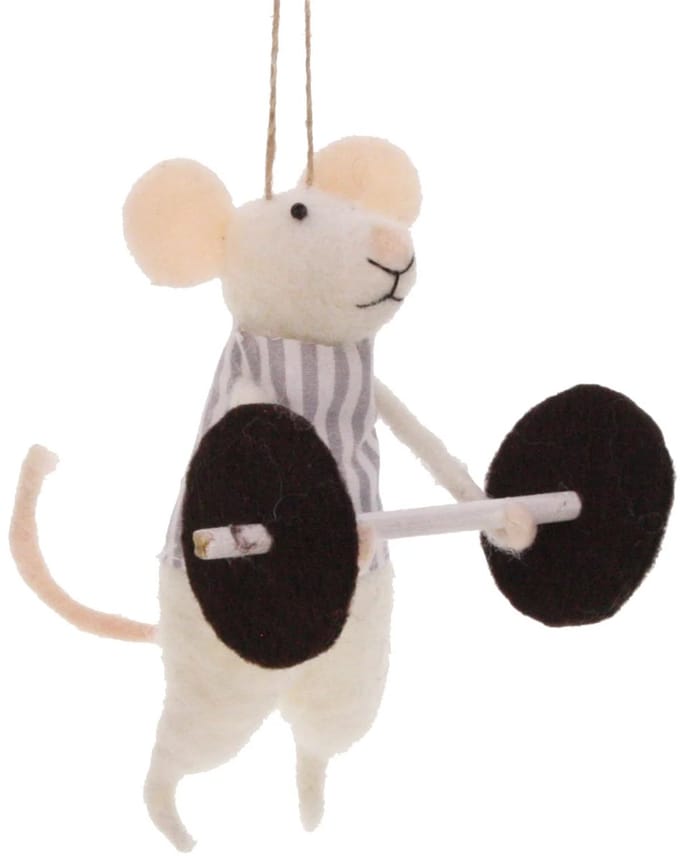 Muis met halter gestreept shirt vilt 9,5x10,5x12cm