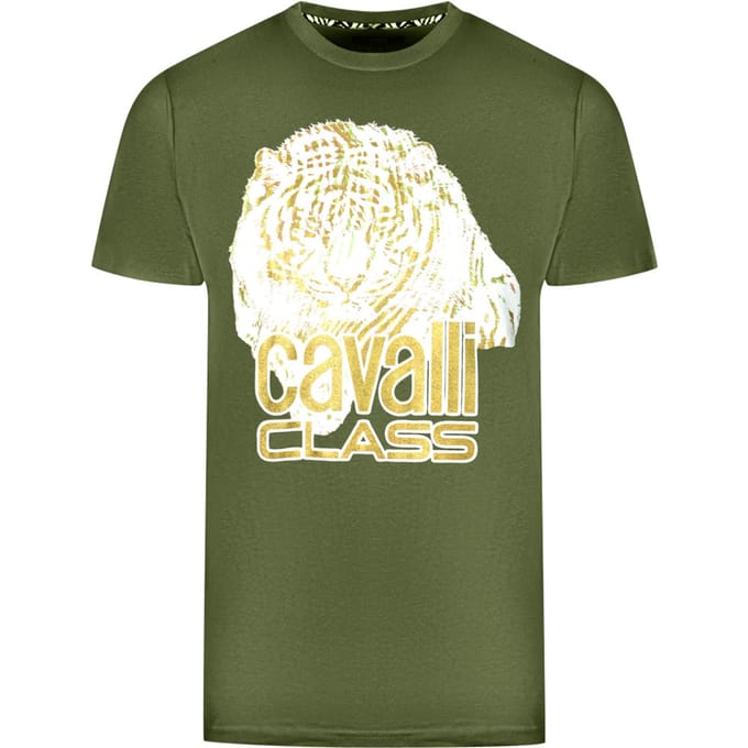 Cavalli Class Grote Tijger Logo Groene T-Shirt