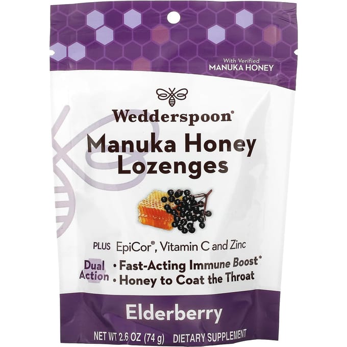 Wedderspoon, Manuka Honing Keelsnoepjes, Vlierbes, 2,6 oz (74 gr)