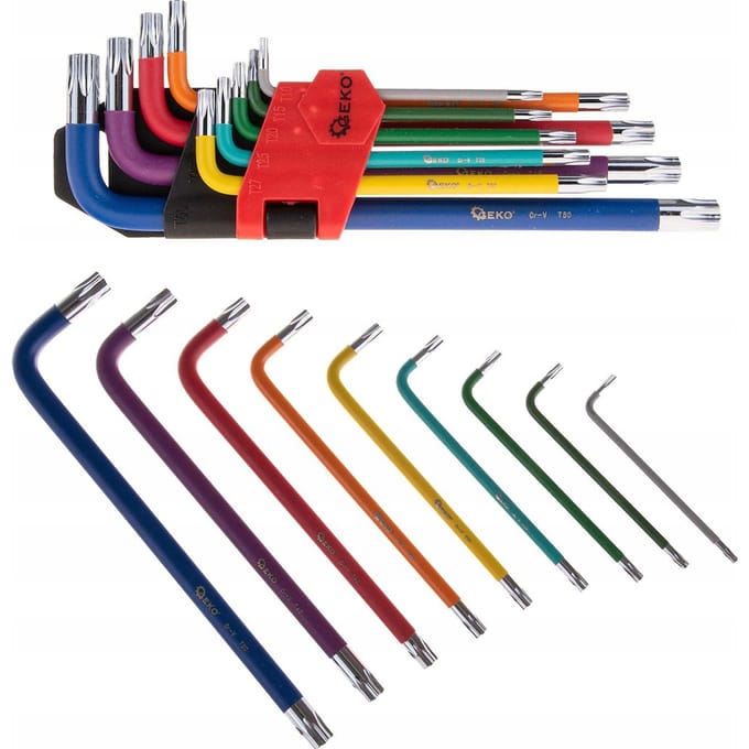 GEKO 9-delige Torx-sleutelset - Kleurgecodeerd - CrV Staal - T10-T50