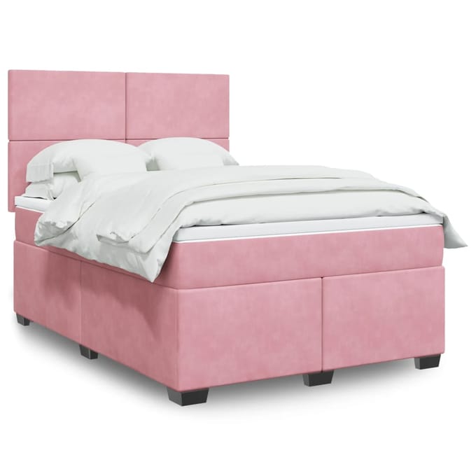 vidaXL - Boxspring - met - matras - fluweel - roze - 140x190 - cm