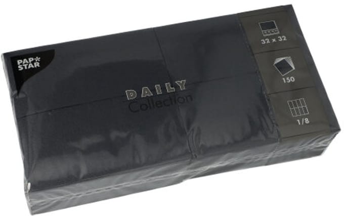 150 Servetten DAILY Collection 1/8 vouw 32 cm x 32 cm zwart
