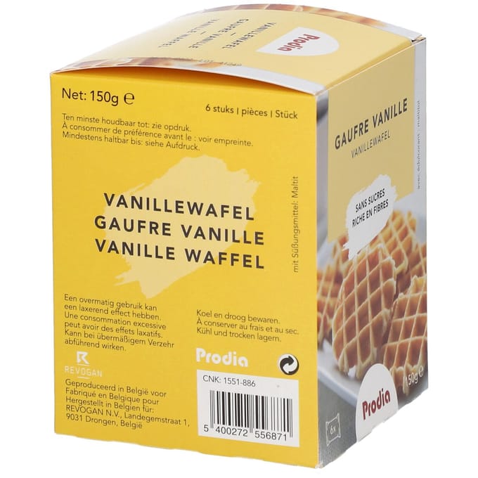 Prodia Wafel Vanille + Zoetstof 150g 5687 Revogan