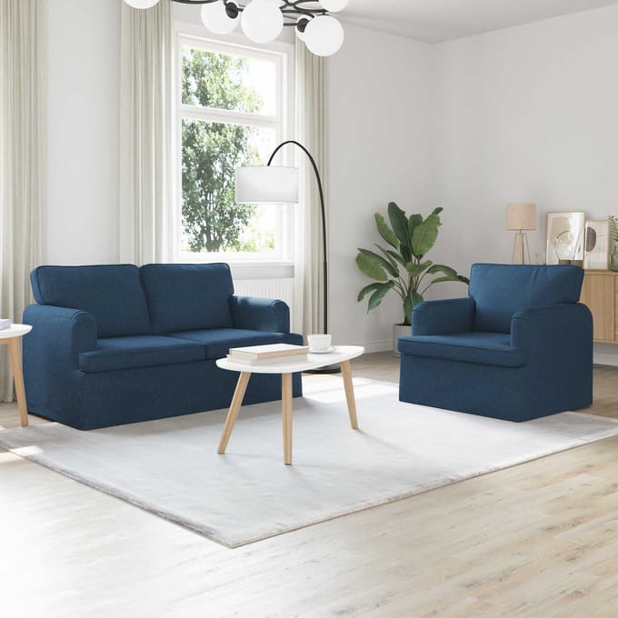 vidaXL Bankstel 2 pcs Blauw 144 x 80 x 85 cm Stof