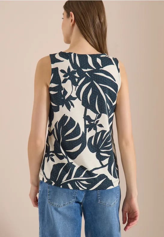 Top met ronde hals en bladprint