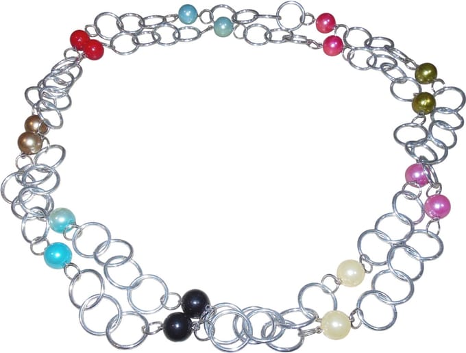 Ketting zilveren schakels met parels diverse kleuren