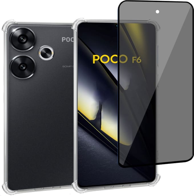 Geschikt voor POCO F6 - Hoesje + Privacy Screenprotector – Privé - Gehard Glas Cover