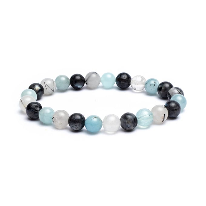 Armband aquamarijn/ labradoriet/ tourmalijnkwarts elastisch