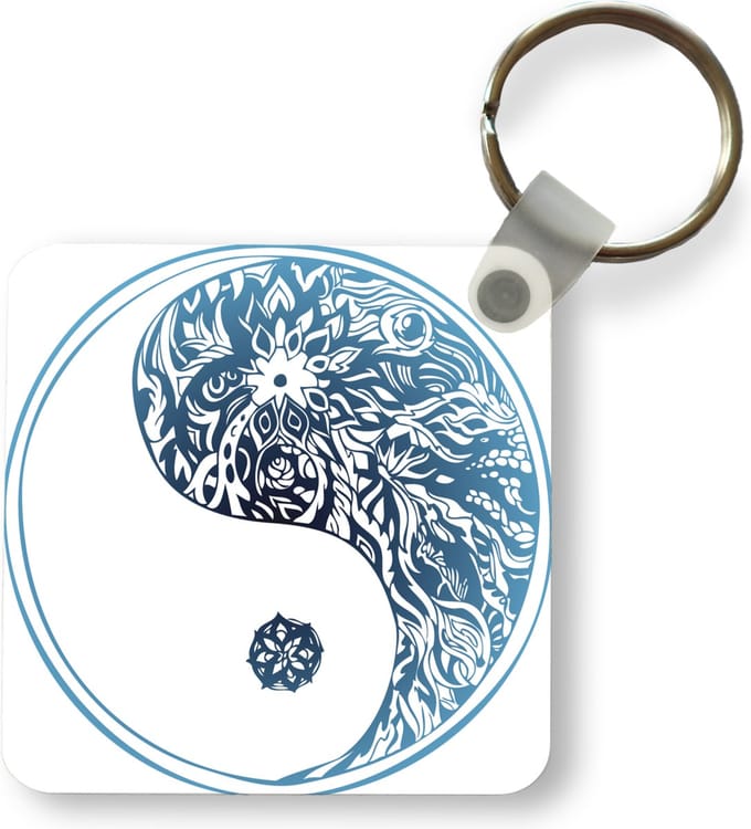 Sleutelhanger - Uitdeelcadeautjes - Een illustratie van Yin en Yang in bloemen - Plastic