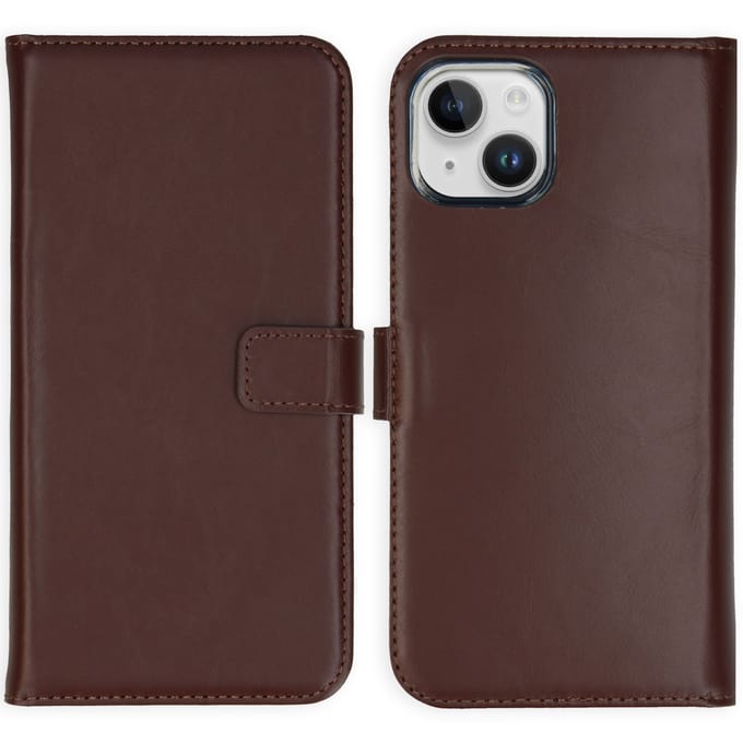 Selencia Hoesje - Geschikt voor Apple iPhone 15 - Echt Lederen Bookcase - Bruin