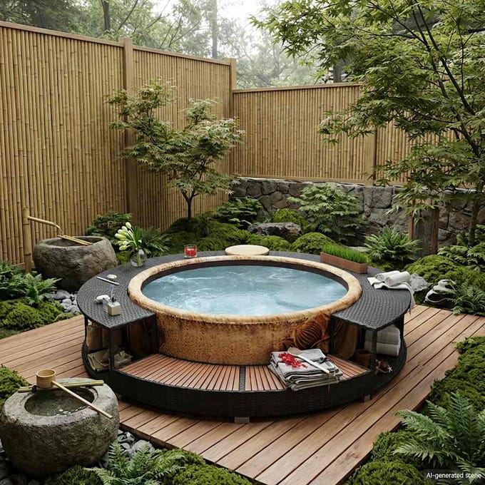 vidaXL - Hottub-ombouw - poly - rattan - zwart