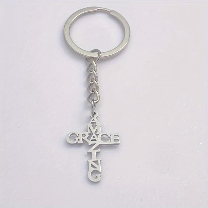 VANDAAG VERZONDEN - Sleutelhanger - Christelijk - Staal - 'Amazing Grace' - God