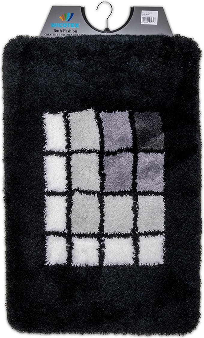 Wicotex - Badmat Zwart geblokt - Badmat - Antislip onderkant - Afmeting 60x90cm