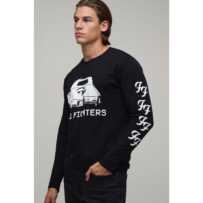 Oversized Foo Fighters Autonummerplaat Print Lange Mouw T-shirt | Black | Size Medium