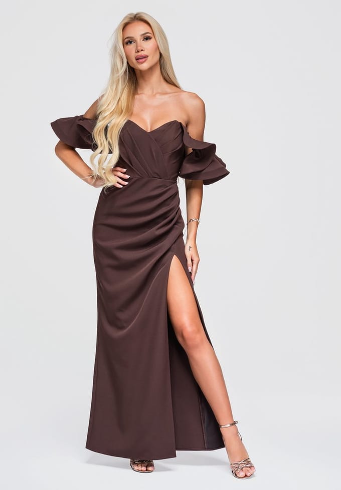 LARICA Jurk - Slim Fit - Rits - Effen Bruin M