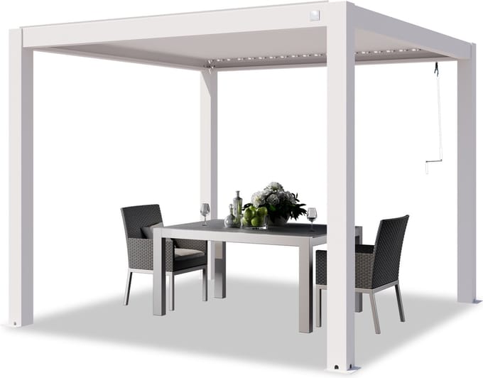 PRIMEYARD Pergola 3x3 m staanders van aluminium met aluminium lamellendak paviljoen wit