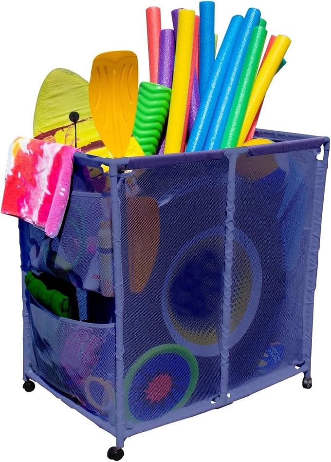 Opbergbak Zwembadspeelgoed - Netten Bak - Alles Opbergen - UV-bestendig Gaas - Extra Groot - Blauw