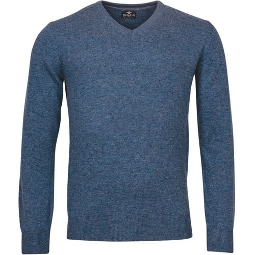 Baileys Trui V-Neck Lambswool Uni Color Single Knit Mid Denim Blue / male