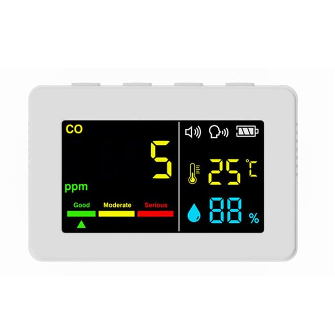 Mètre de qualité de l'air portable 3en1 Testeur de CO Température et Humidité Écran Couleur Monoxyde de Carbone blanc