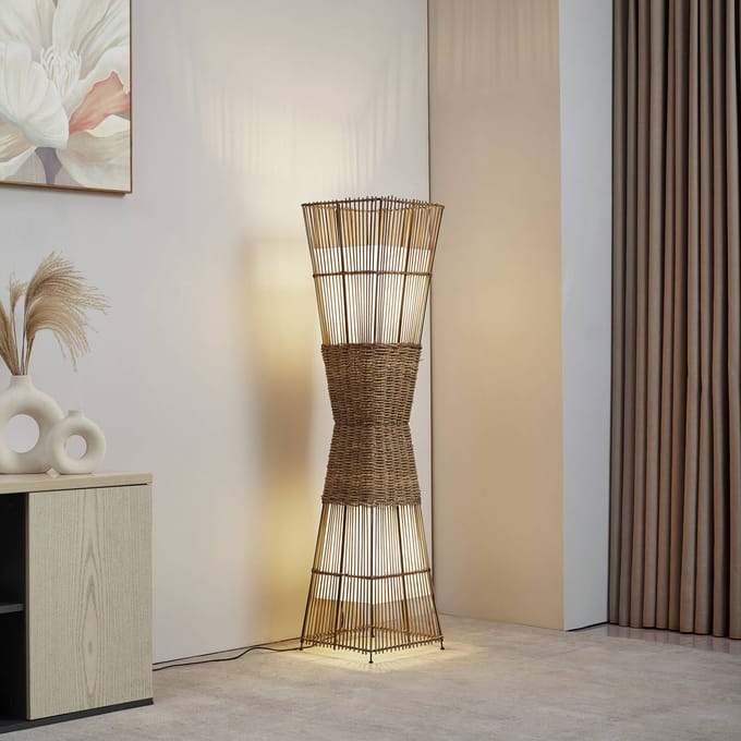 Lindby Jacinto vloerlamp, bamboe, hennep, hoogte 130 cm