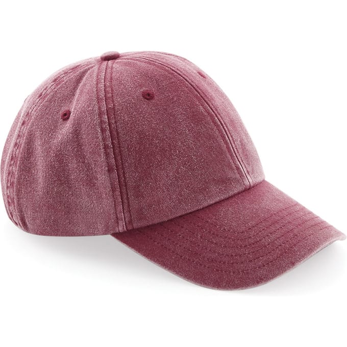 Beechfield Unisex Laag Profiel Vintage Denim-Look Cap (Vintage Rood)