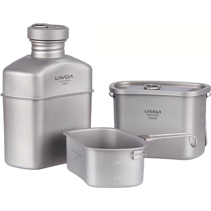 Lixada Titanium Waterfles Ultralichte Ketel Drinkfles met Camouflage Tas Buiten Type 2