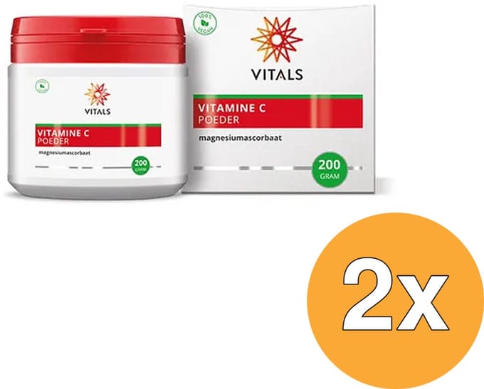 2x Vitals Vitamine C Poeder Magnesiumascorbaat (200 gr)
