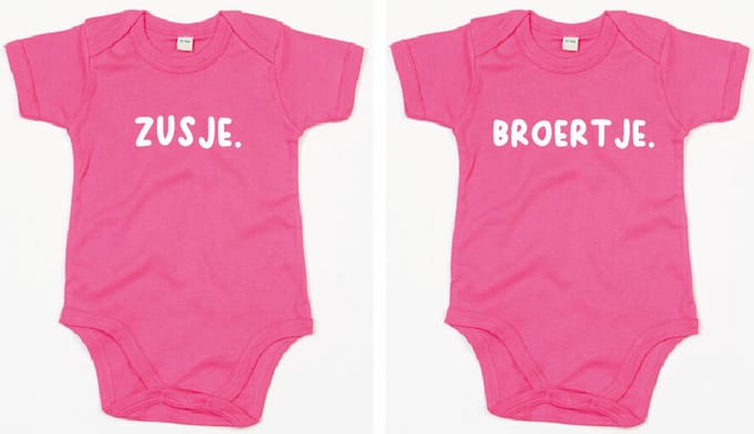 Rompertjes - Zusje & Broertje-Fuchsia-3-6 Maanden