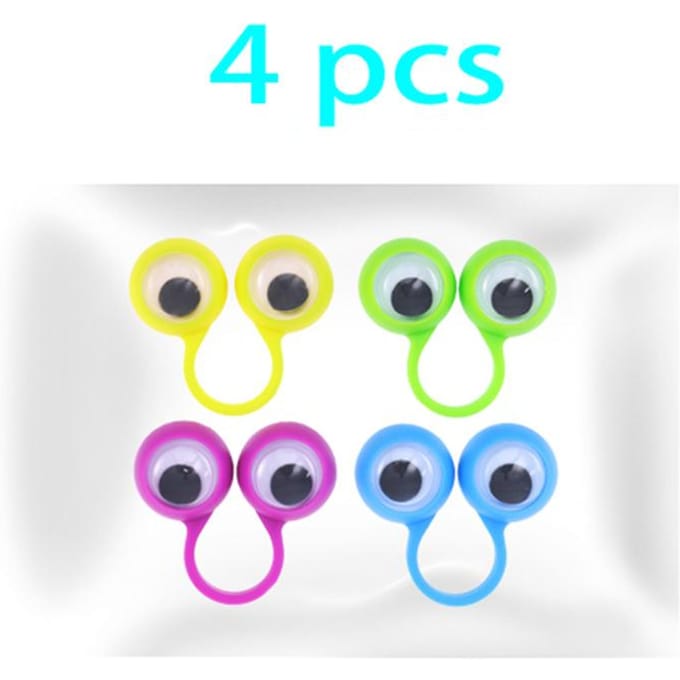 4 Stuks Cartoon Vingerpop Ring Ogen Kinderen Grappig Plastic Scène Spel Props Wibbelende Ogen Ringpop Grappen Cadeau Kinderfeest Speelgoed white