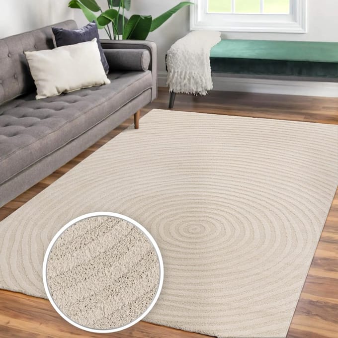Woonkamertapijt eetkamer kortpolig Japandi Scandinavisch Boho boog zacht 3D 80 x 150 cm Rechthoek 80 x 150 cm Rechthoek beige