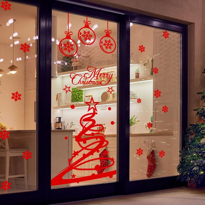 Vrolijke Kerststicker - 30x30cm - Rood - Kerststickers - Feestelijke decoraties