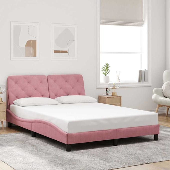 vidaXL - Bedframe - zonder - matras - fluweel - roze - 140x190 - cm
