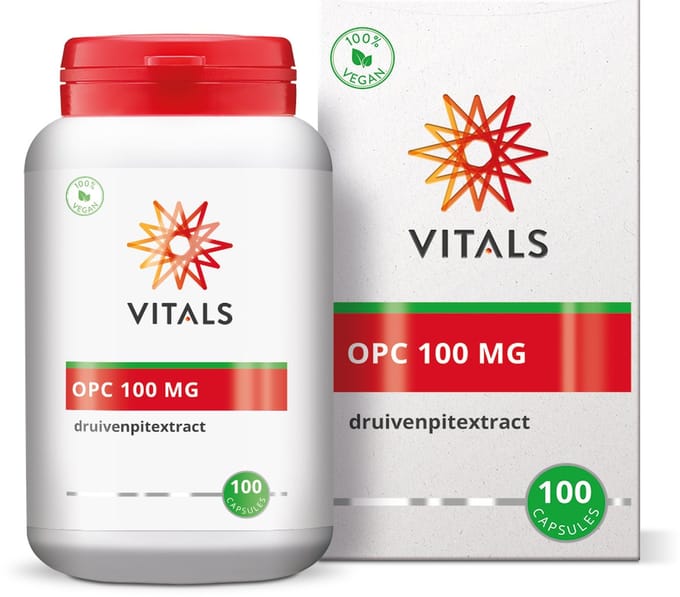 Vitals OPC 100 mg druivenpittenextract - 100 capsules. Heeft een sterke antioxidatieve werking.