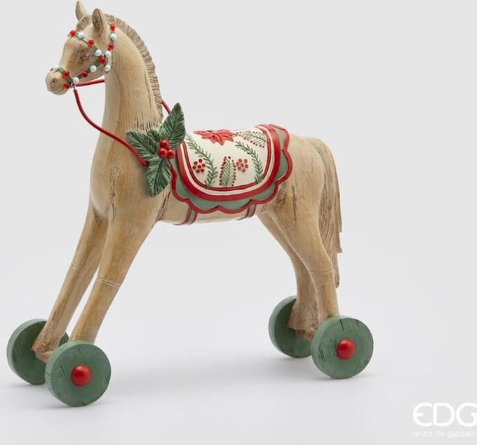 EDG - Enzo De Gasperi Kerst poly paard met wieltjes H35X32X12