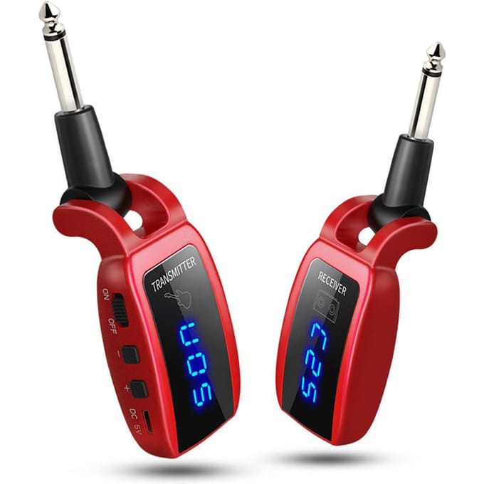 Système de guitare sans fil, transmetteur et récepteur de guitare Rechargeable, ensemble de ramassage de basse électrique rouge