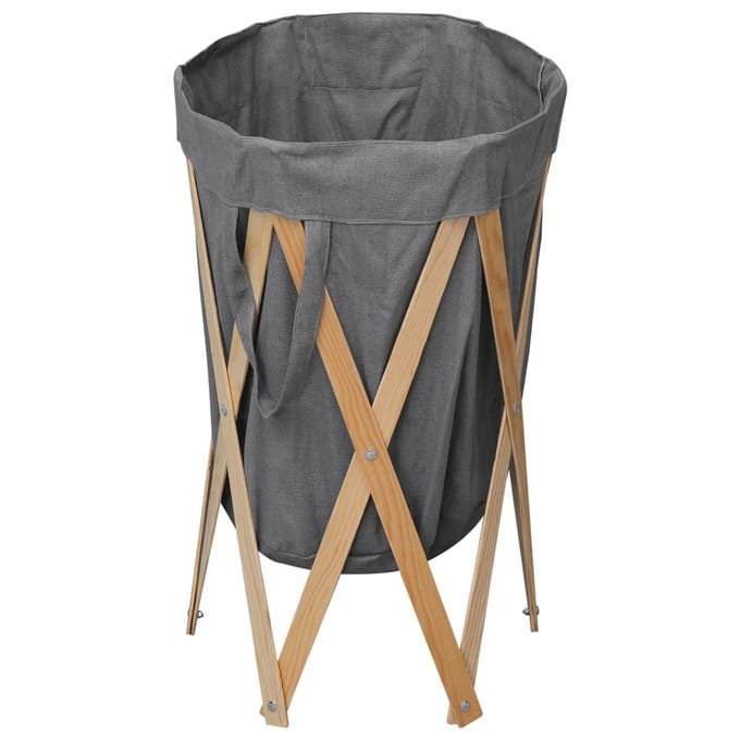 vidaXL - Wasmand - inklapbaar - hout - en - stof - grijs