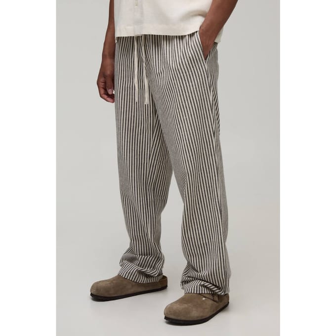 Relaxed Linnen-look Pantalon Met Krijtstreep | Natural | Size 3XL