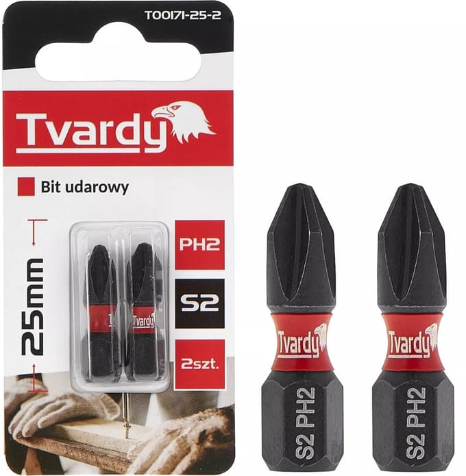 Tvardy Impact bit PH2 - S2 staal - 25mm - Magnetische punt - Set van 2