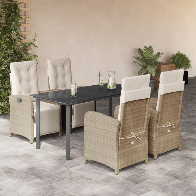 vidaXL - 5-delige - Tuinset - met - kussens - poly - rattan - beige